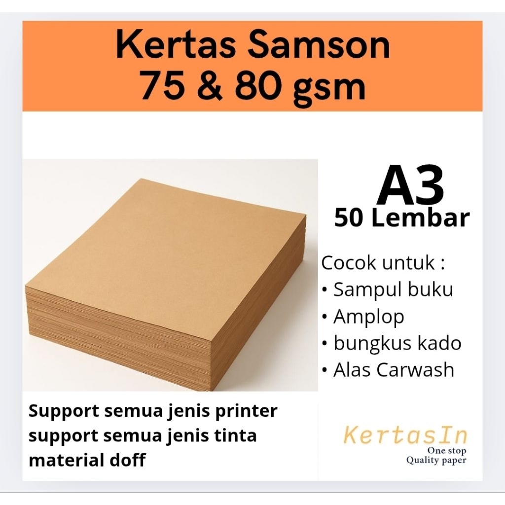

Kertas Samson Coklat 75 & 80 gsm – A3 Isi 50 Lembar – Untuk Nota, Bungkus, Craft & UMKM
