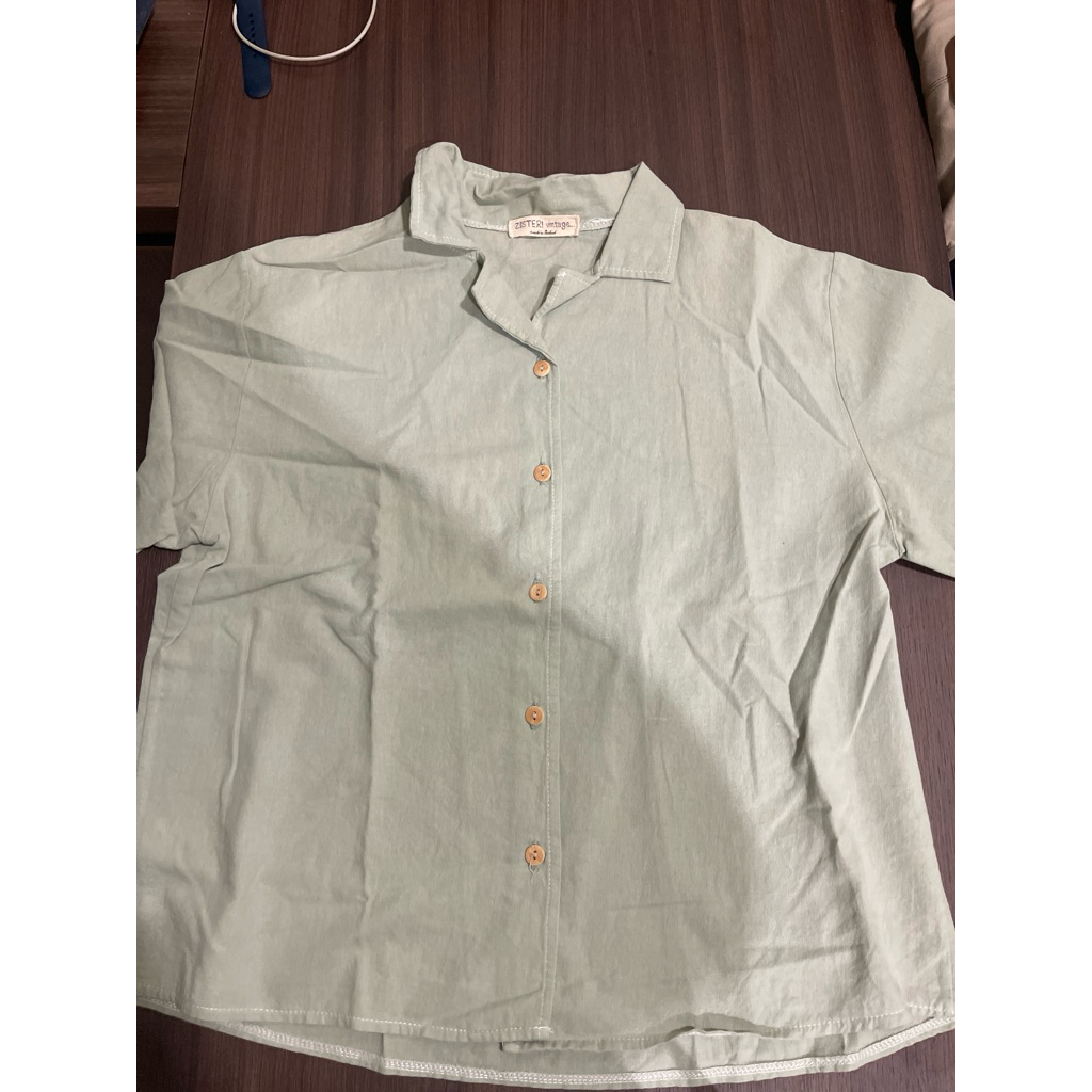 kemeja wanita pakaian wanita hijau tosca atasan