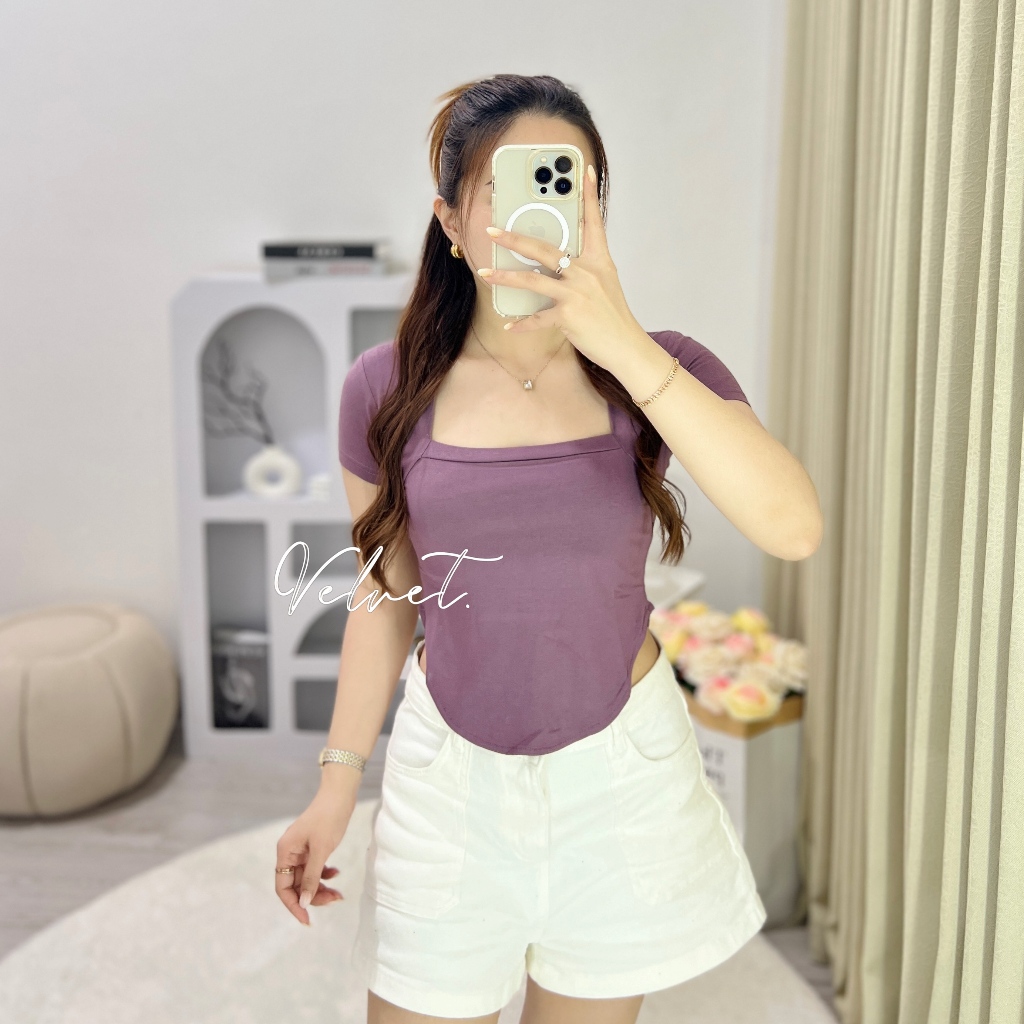 VELVET Atasan Square Neck Oval Polos / Blouse Square Neck Korean / Crop Top Oval / Crop Top SquareNe