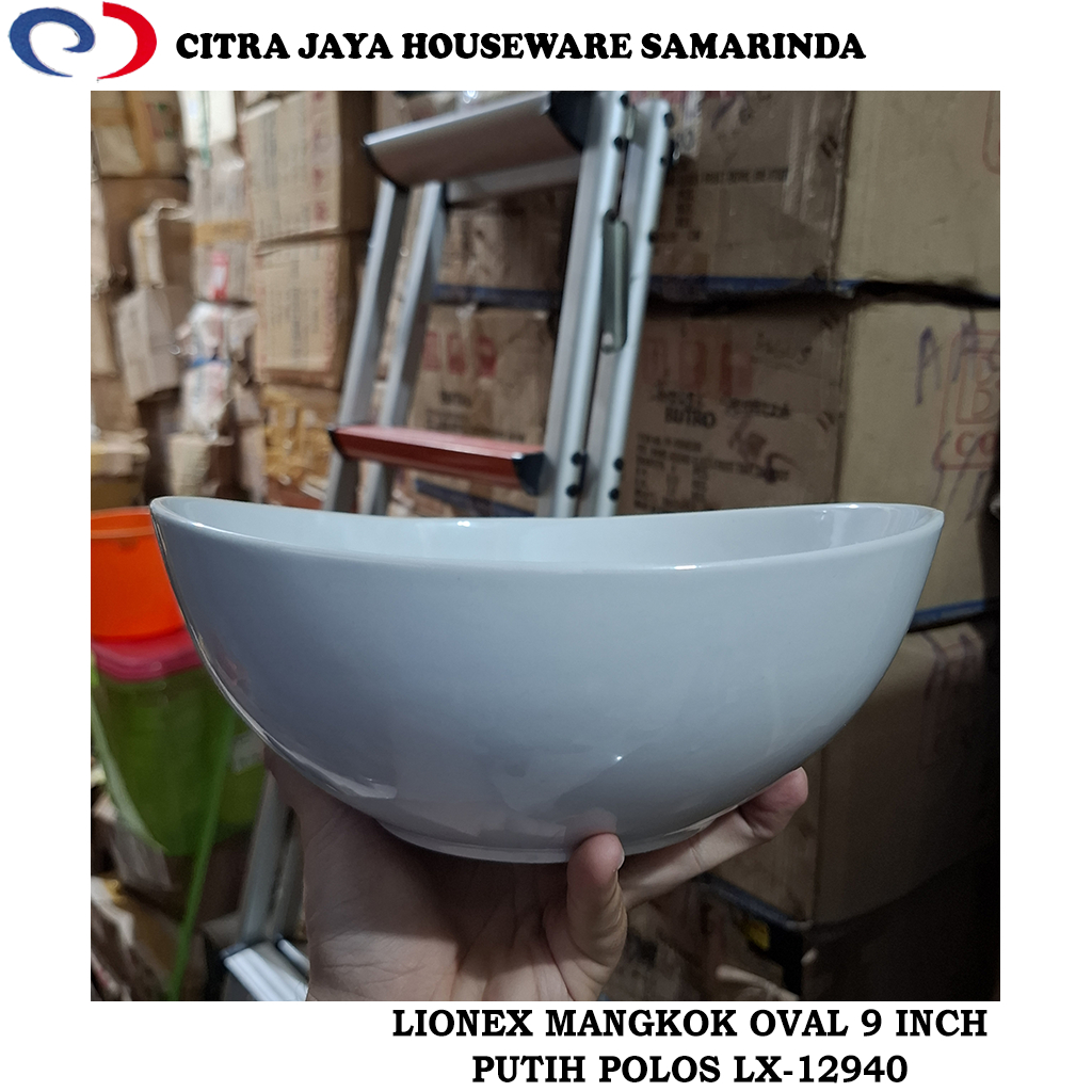 Mangkok BESAR 9 INCH OVAL KERAMIK TEBAL Putih Polos LIONEX LX-12940 (Per 1 Pcs)