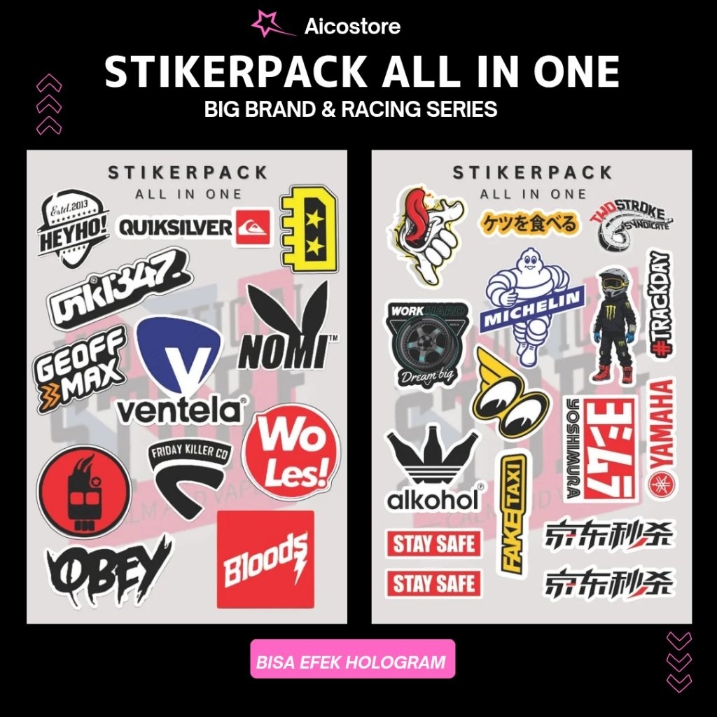 

Stikerpack Brand Lokal All In One Anti Air Tahan Lama Bisa Efek Hologram | Stiker Kecil Vinyl Premium untuk Hiasan Helm, Laptop, Tumblr | Erigo Bloods Vans Obey Ventela Quiksilver Friday Killer dll | TANPA PO