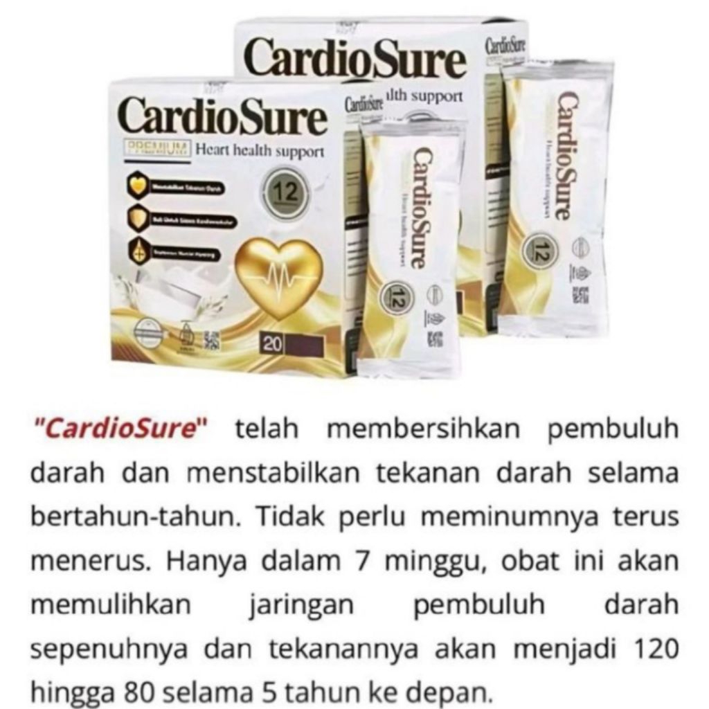 

CardioSure Susu Premium bantu atasi Hipertensi, Jantung, Kolestrol, Asam Urat Paling Ampuh