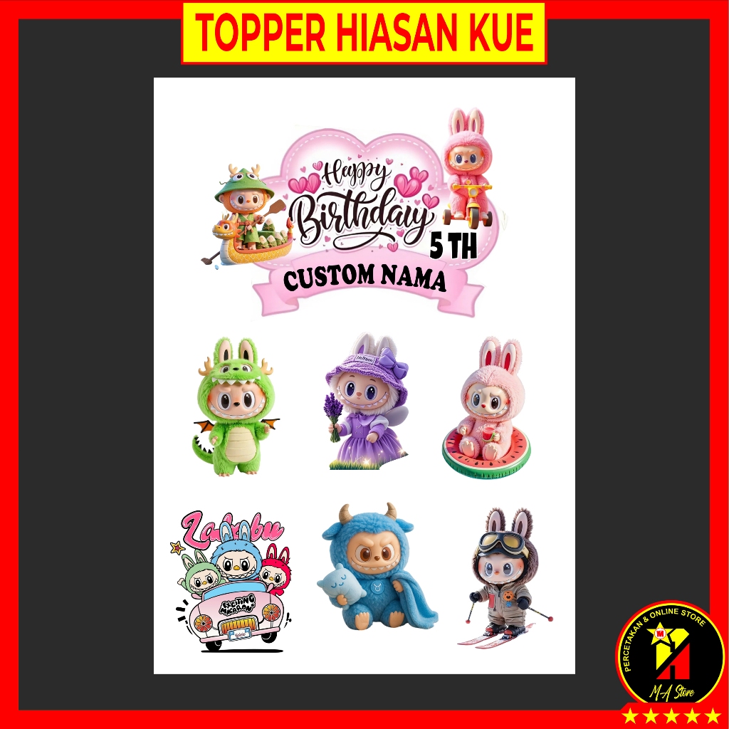 

Topper Labubu Lucu Hiasan Kue Ulang tahun Bahan Kertas Foto Kualitas Glossy