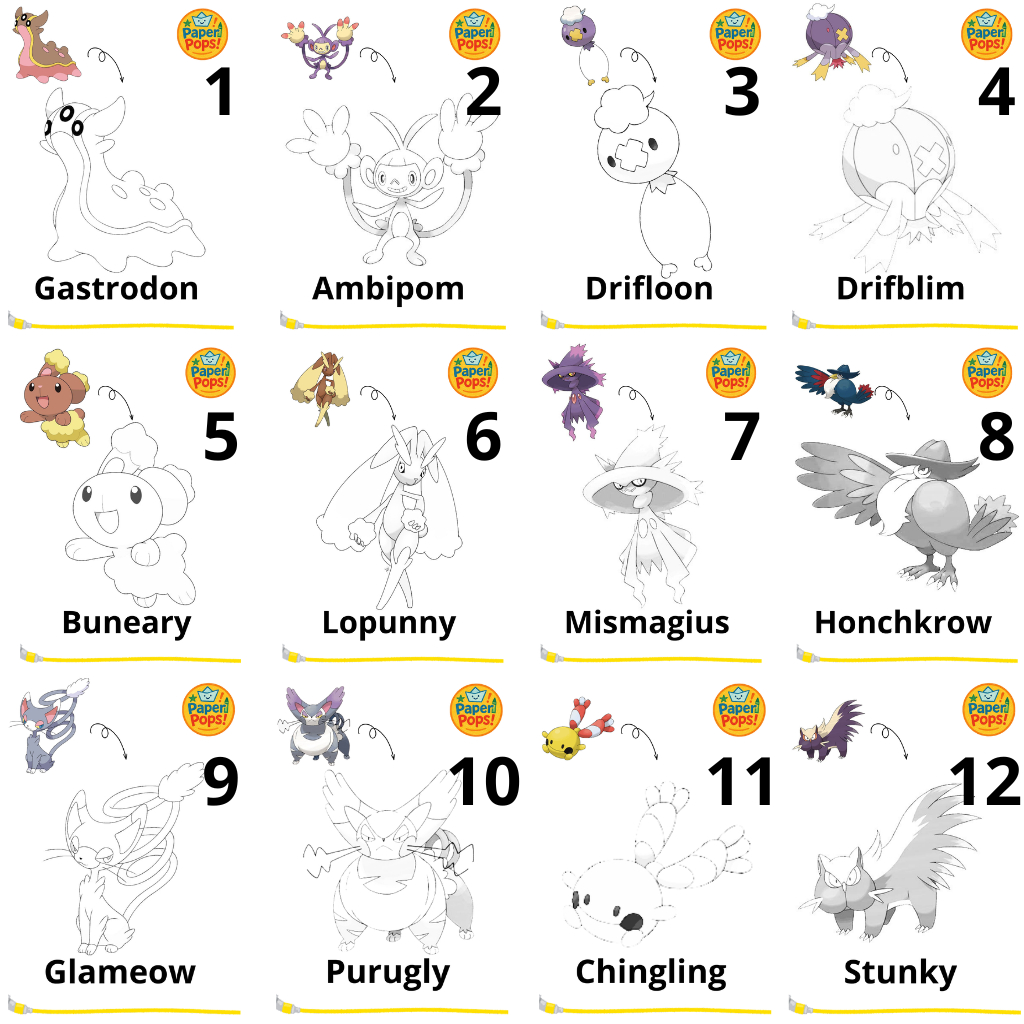 

[PaperPops!] Lembar Kertas Mewarnai anak-anak Tema Pokemon Generasi 4 Buku 2