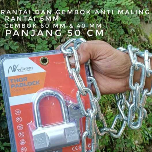 Paket Hemat Rantai Besi Kapal 6mm 50cm + Gembok Bantal / Gembok Per Balok Oval Tas Murah / Rantai Da