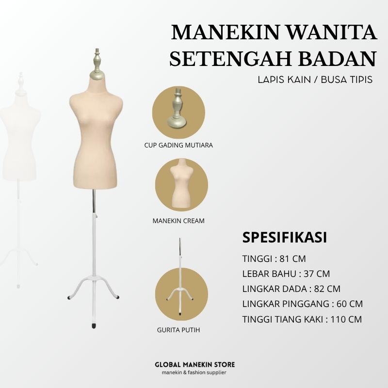 Manekin Patung Wanita Dm Baju Dressmaker Lapis Kain Set Tiang Besi