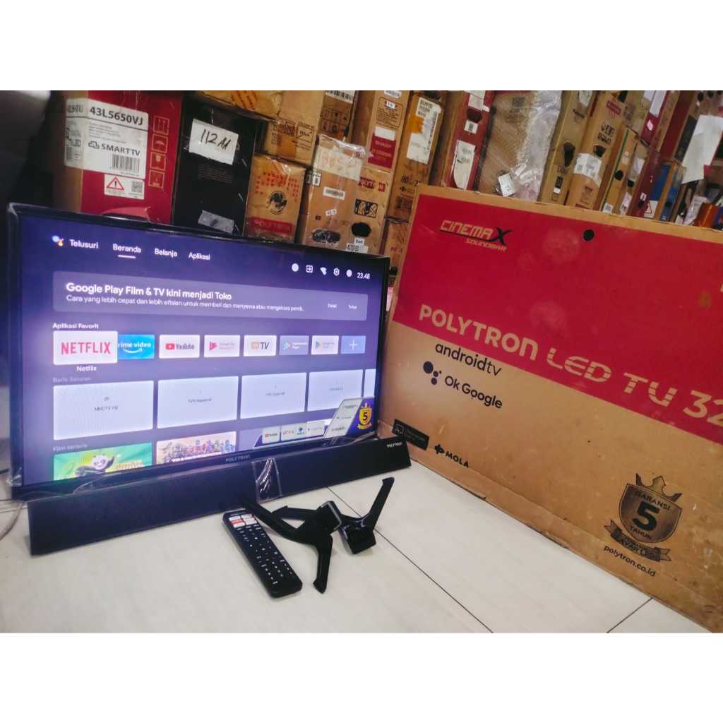 Led Polytron 32Inch SoundbAAr Android TV Youtube Wifi Connect Netflix Kondisi bekas masih segel 4000