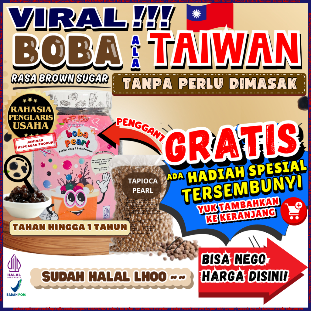 

BobaTapiocaPearlSiapSajiCocokDengan DIAMOND Bubuk Es Krim Ice Cream Powder - Boba Pearl Brown Sugar 500 Gram | Cocok Untuk Semua Jenis Minuman