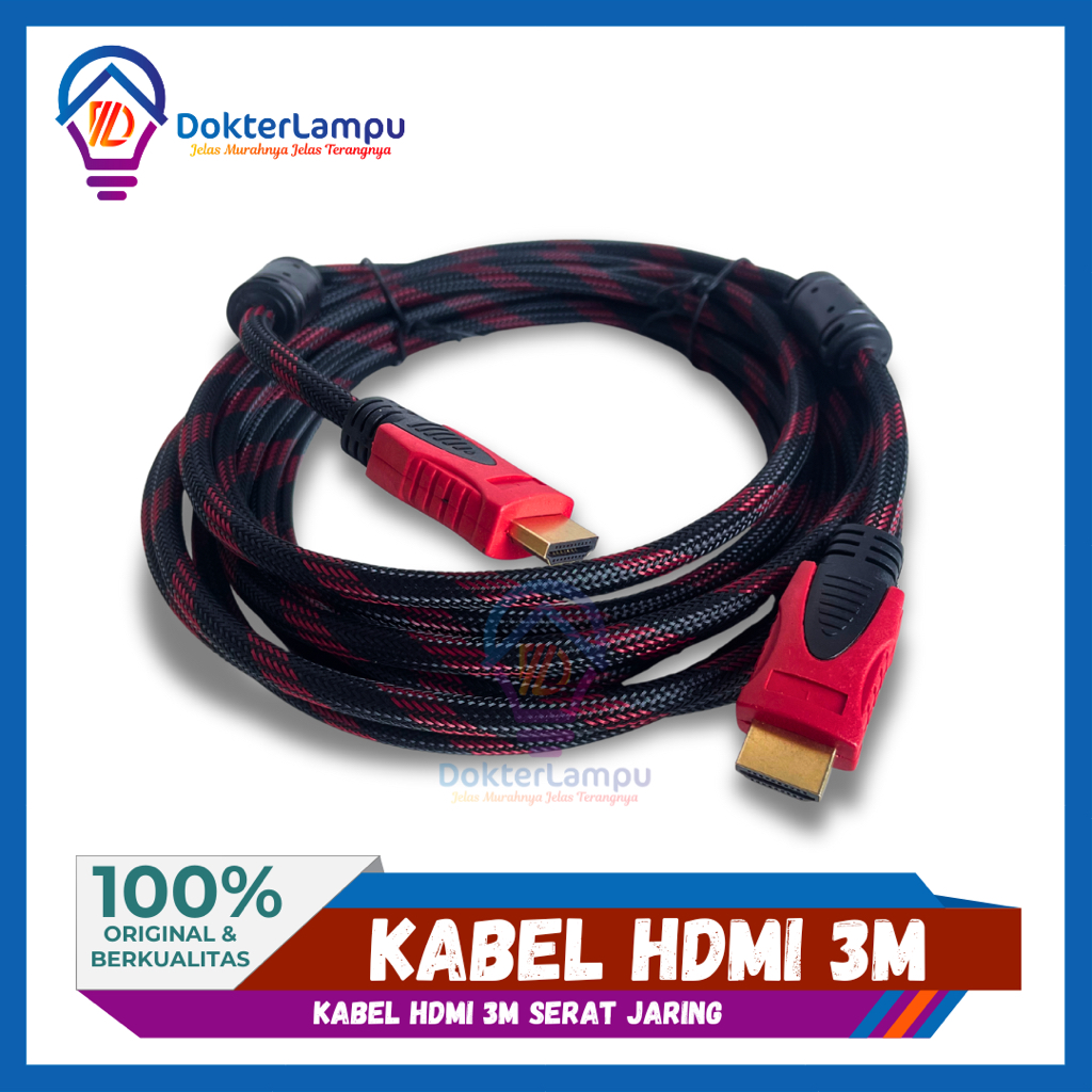 KABEL HDMI 3M SERAT JARING / KABEL HDMI TO HDMI 3 M KUALITAS BAGUS