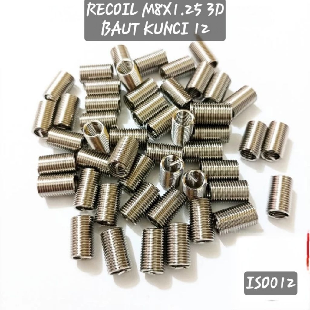 paket 50pcs helicoil recoil m8x1.25 3D recoil baut 12 bukan baut 11