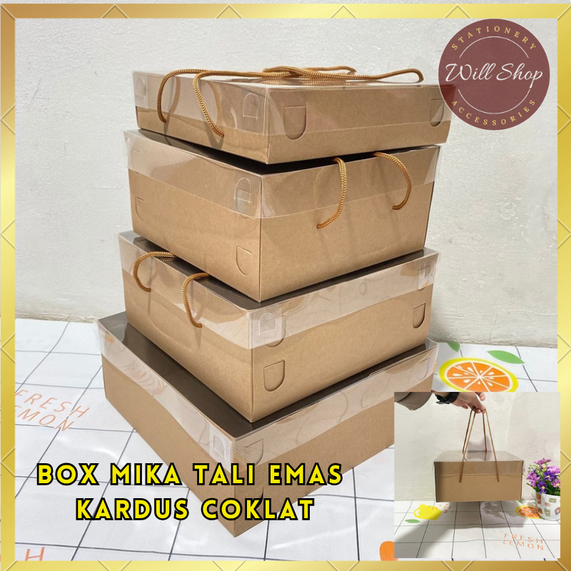 

BOX MIKA TALI EMAS KARDUS COKLAT TERSEDIA 4 UKURAN TALI MIKA BOX KRAFT BOX HAMPERS KUE KOTAK PENYIMPANAN MAKANAN TERMURAH BISA COD