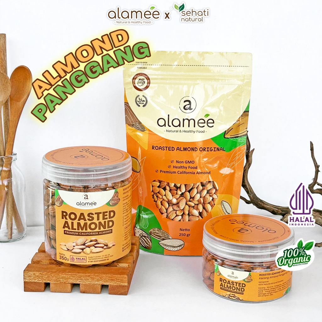 

Kacang Almond Almon Mede Walnut Pistachio Kupas Panggang Premium Roast Roasted Oven Siap Makan