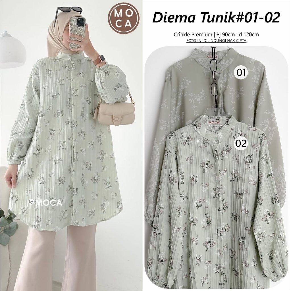 Diema Tunik - Baju Atasan Tunik Wanita Muslim Bahan Crinkle Premium LD 120 Bahan Lembut Cocok Diguna