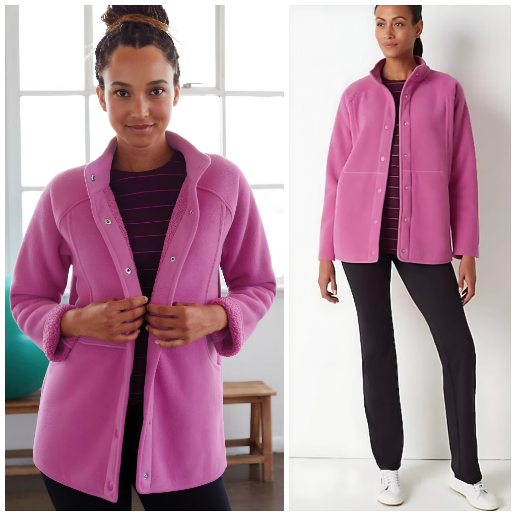 Jacket J.jill Fit Sherpa Fleece Snap-front Jacket In Pink Glow