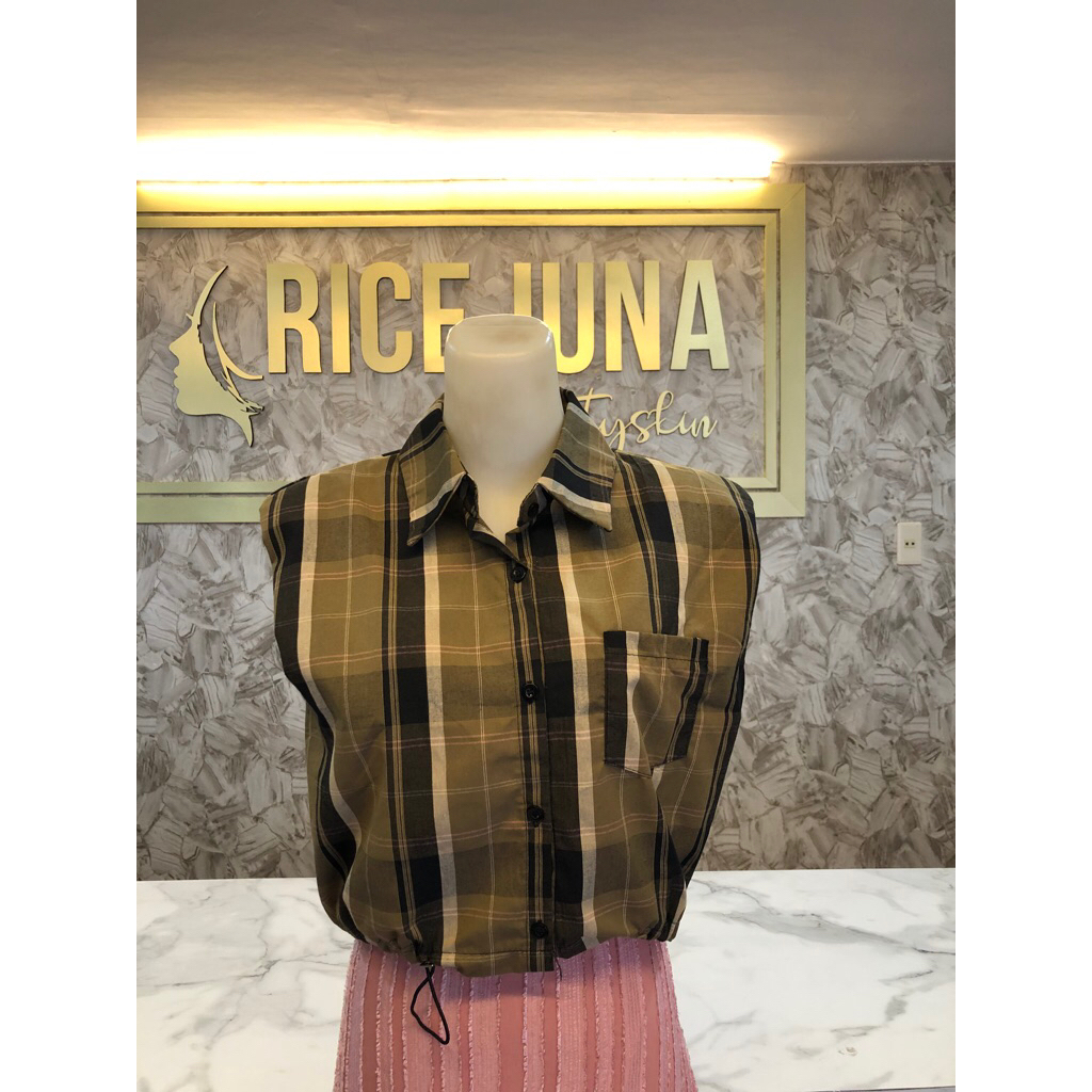 Atasan Kemeja Vest / Crop top Kotak Kotak