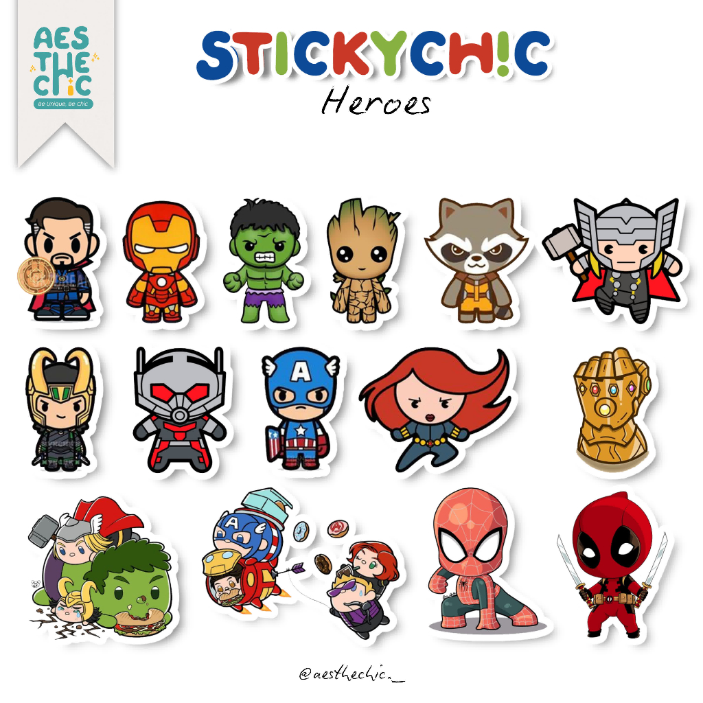 

Stiker Pack Cute Hero Waterproof Anti Air untuk Freebies Buku Journal Casing Phone Aesthechic