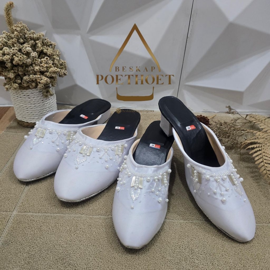 [Harga satuan] selop pengantin jawa payet akad nikah putih pria dan wanita