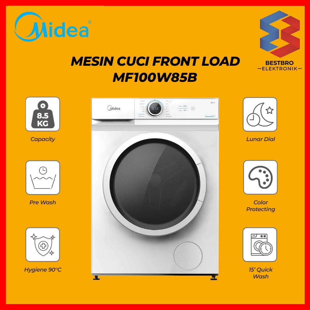 Midea Mesin Cuci 8.5kg Front Loading MF100W85B Inverter Lunar Dial