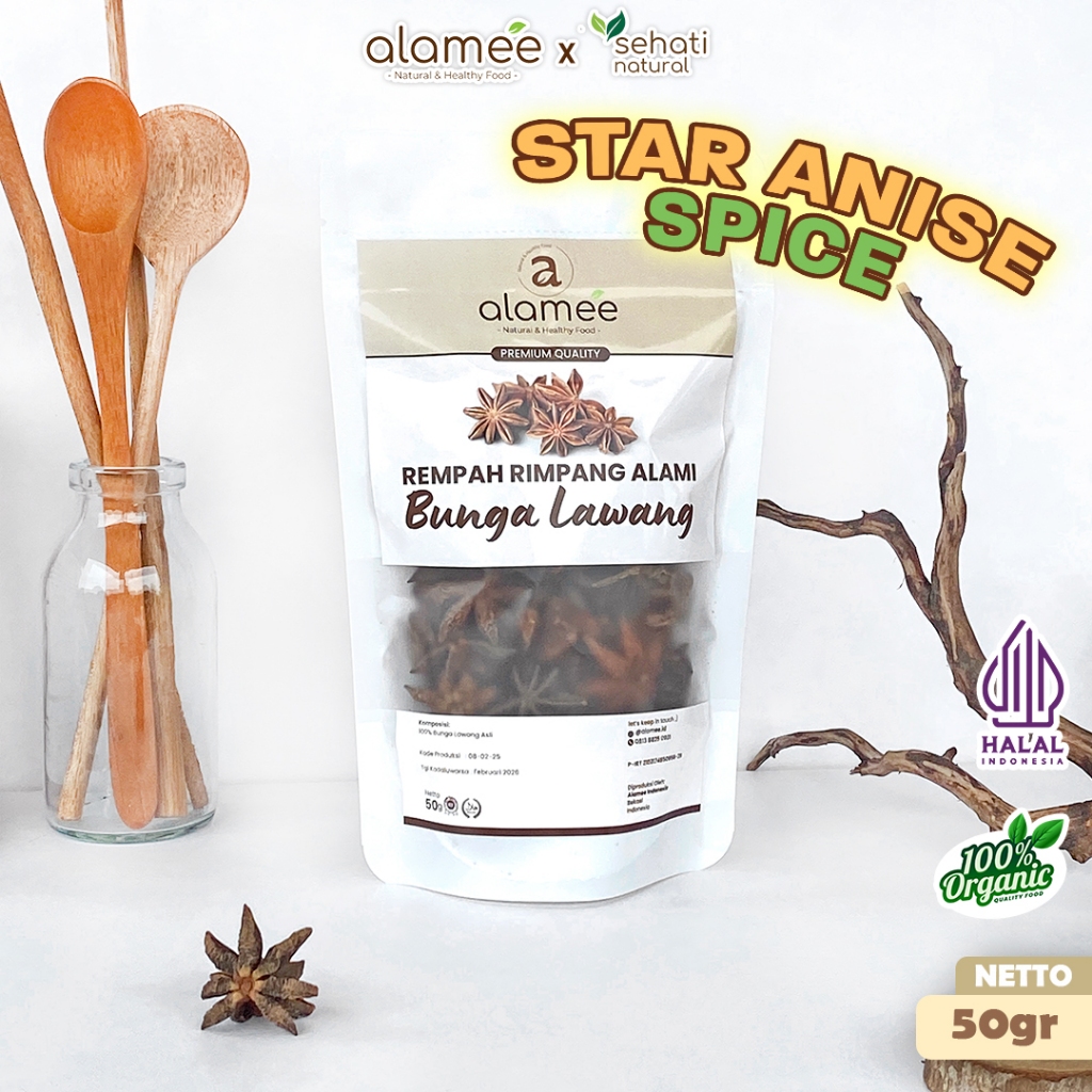 

ALAMEE Bunga Lawang Kering Pekak Star Anise Rempah Organik Alami Bumbu Seasoning Masakan Masak 50gr