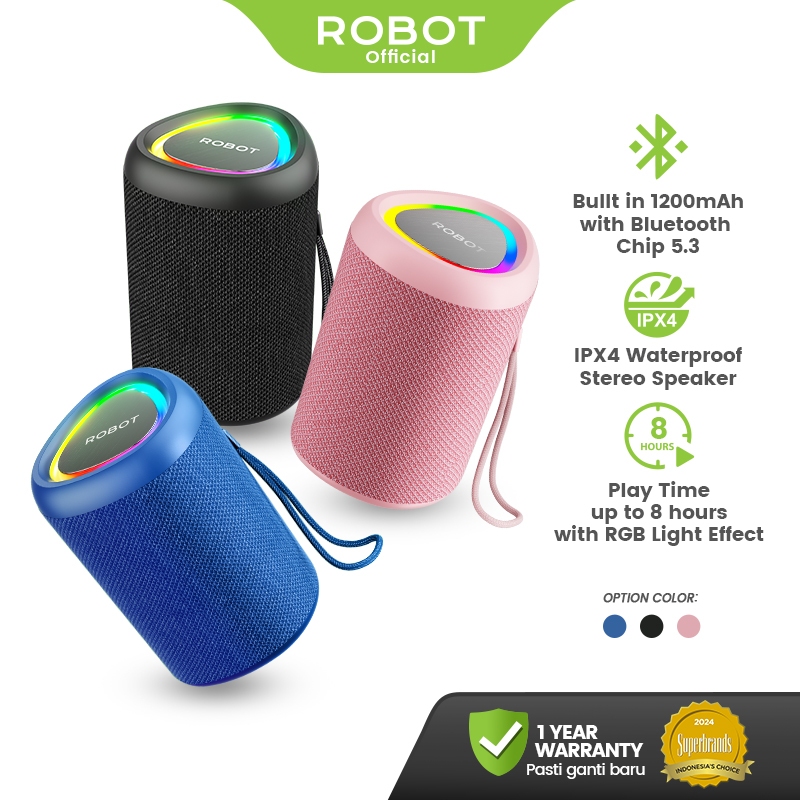 [FOR LIVE]ROBOT RB120 Bluetooth Speaker – Bass Kencang, RGB Light, TWS Stereo, IPX4, BT 5.3, 1200mAh