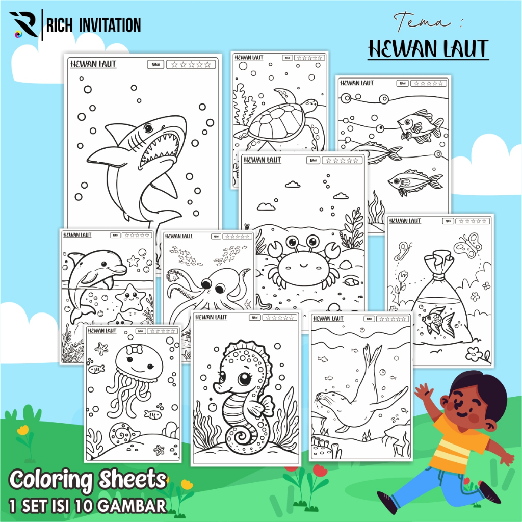 

(A4) KERTAS MEWARNAI ANAK - KERTAS COLORING ANAK PAUD TK - TEMA HEWAN