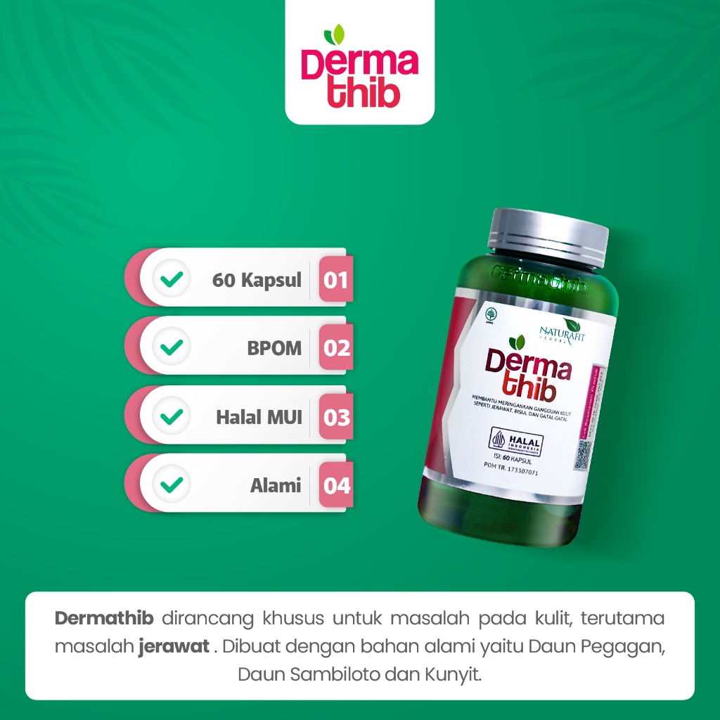 Dermathib - Kapsul Herbal Ampuh Obat Jerawat Dan Gatal Gatal Alami | Obat Jerawat Herbal Halal BPOM