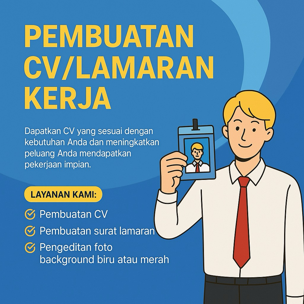 

Jasa pembuatan Curiculum vitae | Jasa surat lamaran kerja | Edit foto