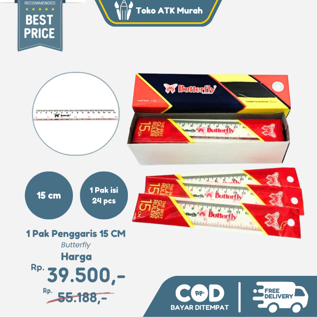 

1 PAK / 24pcs Penggaris 15 cm Butterfly Plastik Mika Transparan Grosir