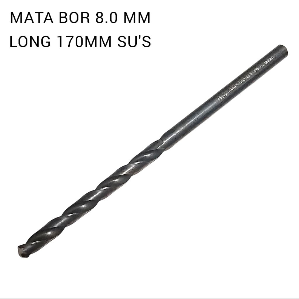 long drill mata bor 8mm SUS mata bor besi panjang 8.0 mm hss panjang total 170mm bekas mulus
