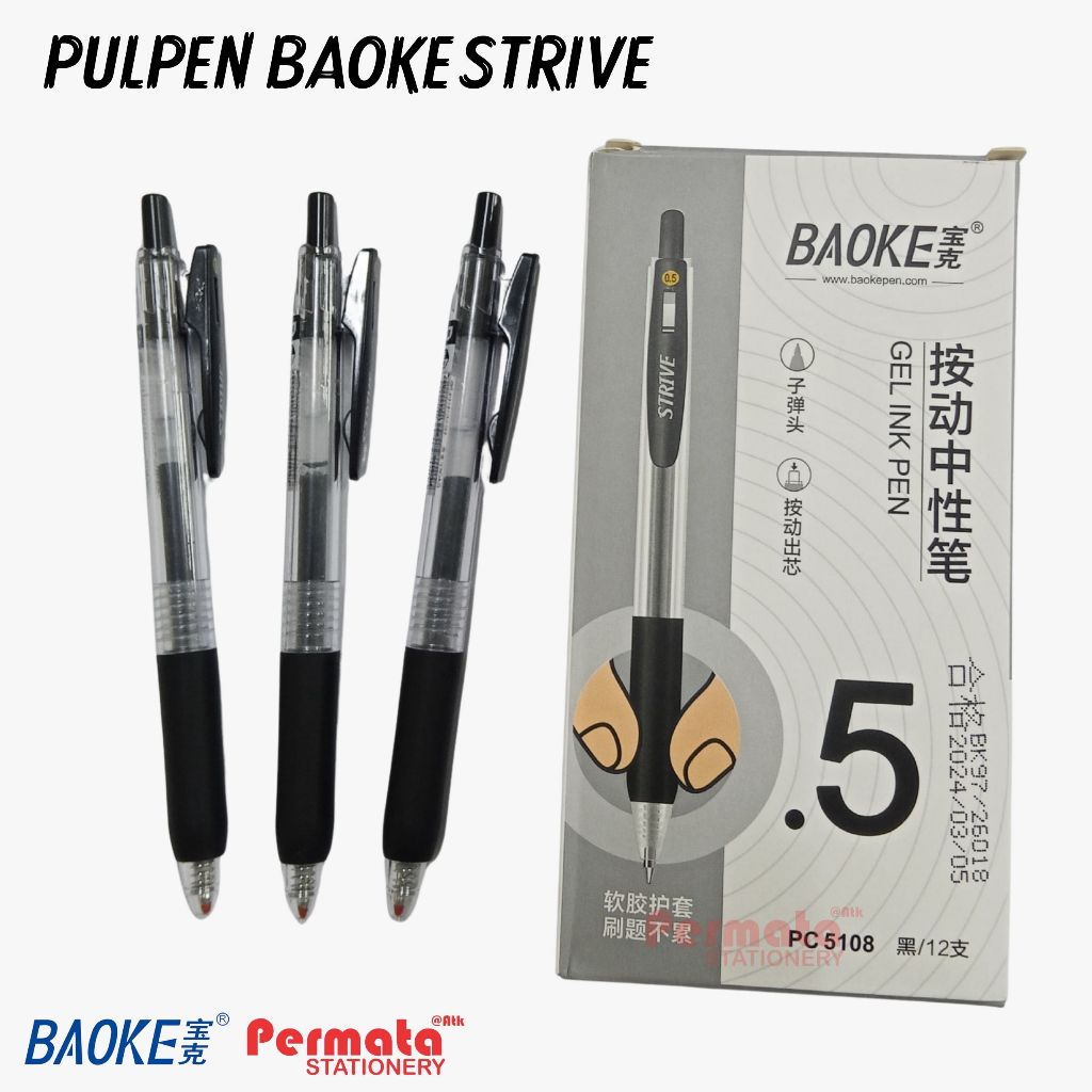 

BAOKE Pulpen Gel / Gel Pen Retractable Tinta Hitam 0.5mm Bullet Tip PC5108