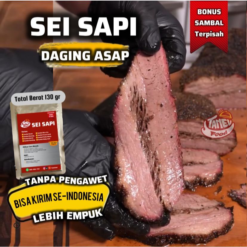 

Sei Sapi TANEV FOOD - Daging Asap Smoked Beef Lauk Makanan Instan Sehat Tanpa Pengawet Tahan Lama