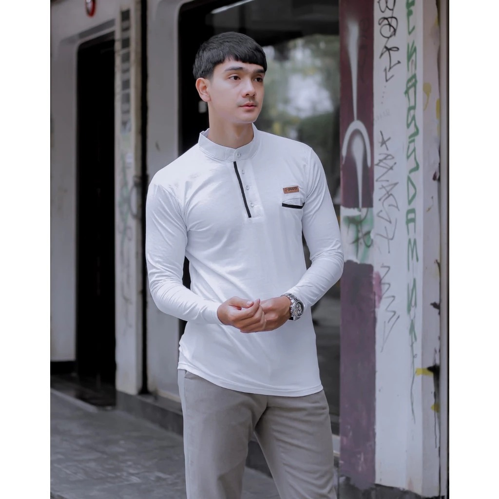 Kaos Koko Muslim Pria Lengan Panjang Kerah Shanghai Kekinian Elegant