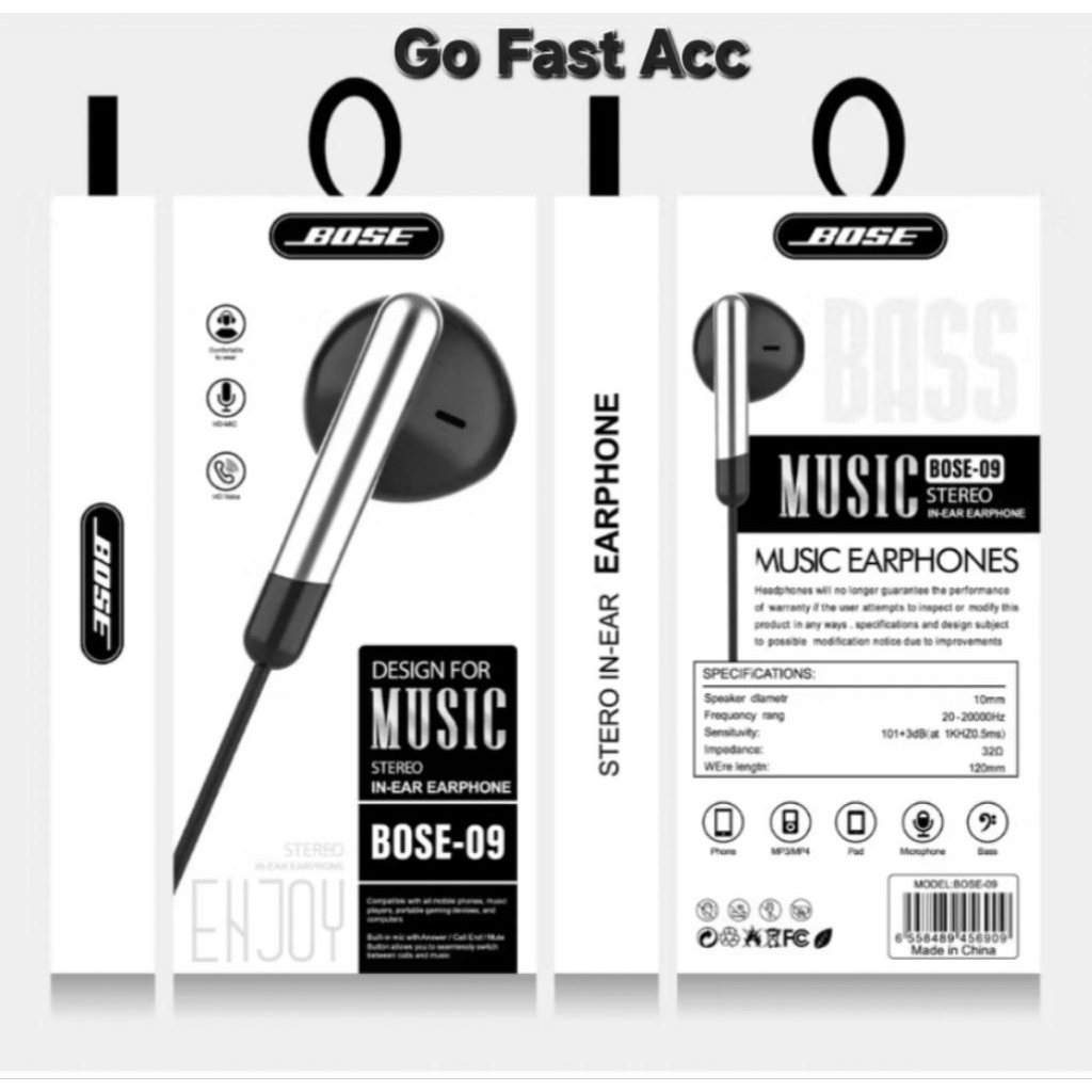 Headset BOSE-09 In-ear Earphone Music Audio Stereo With Mic Handsfree Kabel Jack 3.5mm Universal Hig