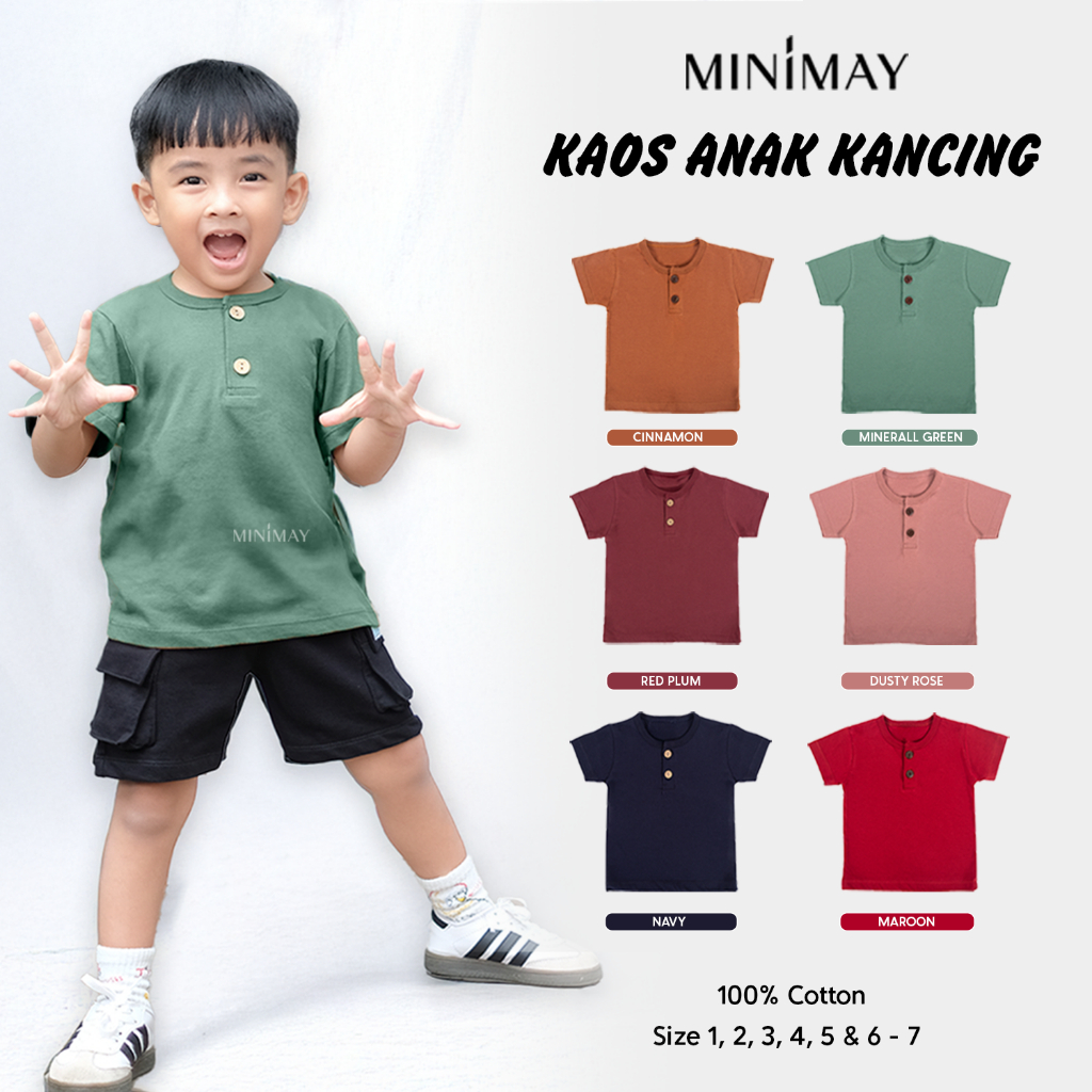 MINIMAY Kaos Anak Kancing Laki Perempuan 1 2 3 4 5 Tahun Balita