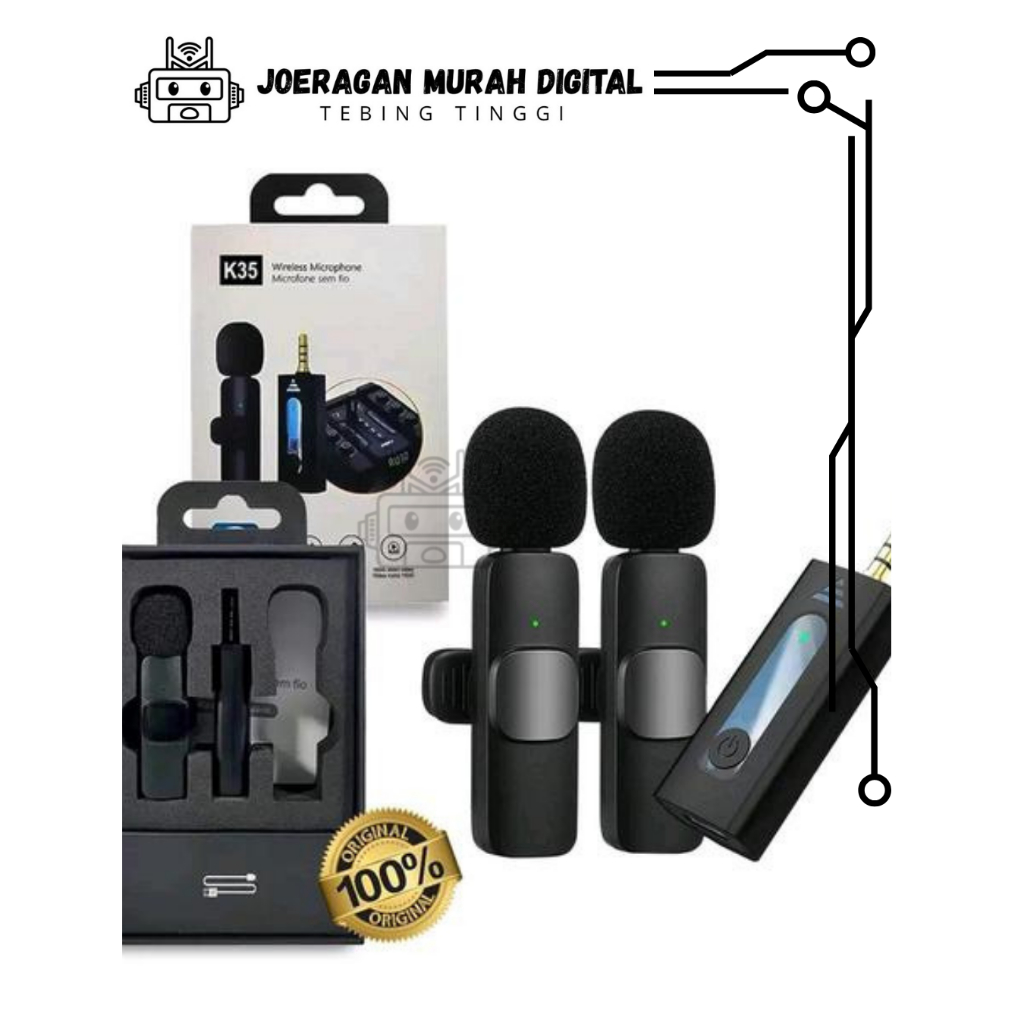 Clip On Mikrofon Microphone K35 Mic Clip On Wireless / Mic Bluetooth Isi 2 Mic Untuk Vlog Hijau