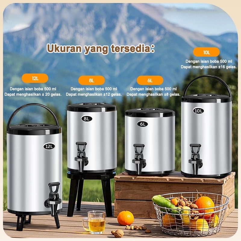 Termos Susu Tea 8L/10L/12L - Stainless Steel, Dispenser Air Minum & Milk Tea, Tahan Panas/Dingin 24 