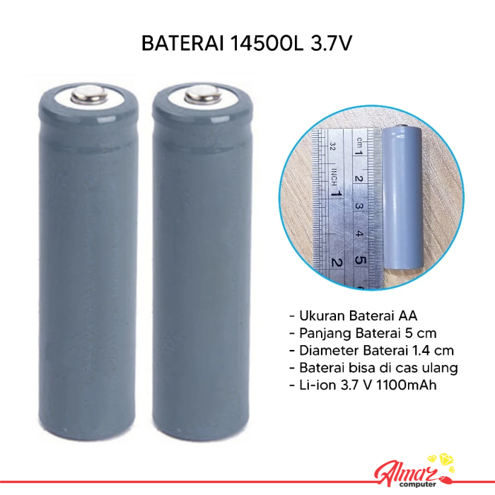 Baterai Rechargeable AA 3.7V 14500L Baterai Cas 3.7V 1100mAh