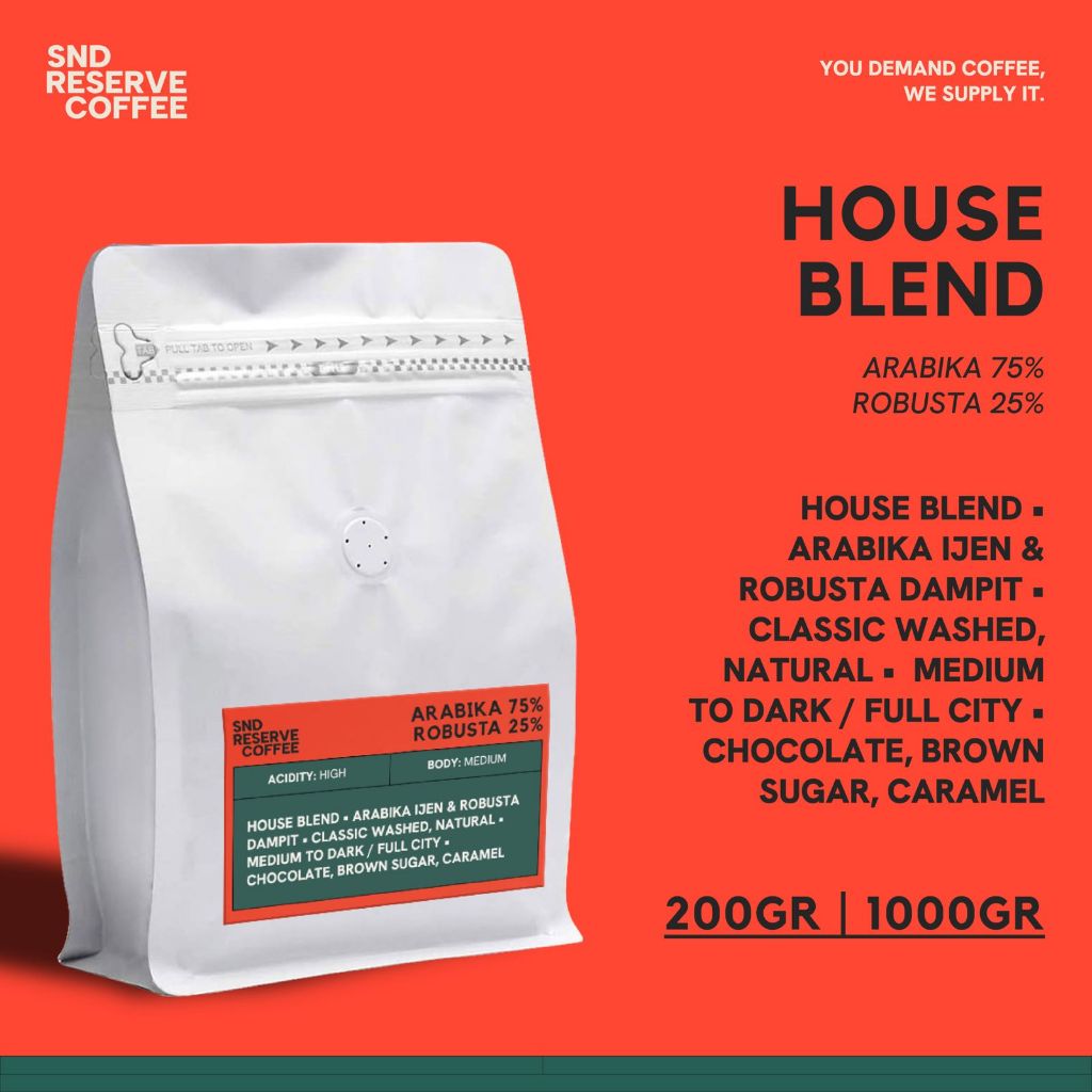 

Biji Kopi 75% Arabica 25% Robusta Crema Espresso Blend Roast Beans 1kg by SND Reserve
