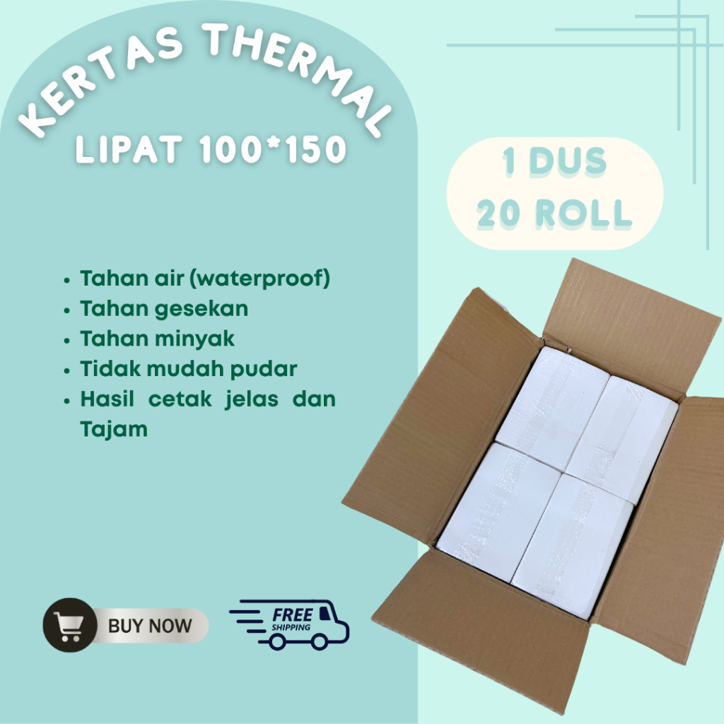

Kertas Thermal Label Lipat 100x150 mm – 1 Dus Isi 20 Pack (Direct Thermal Tanpa Tinta)