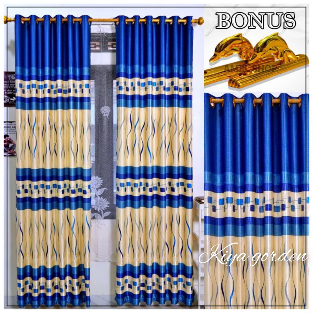 Gorden jendela bahan blackout import kain tebal pintu terlaris hordeng hijau abu biru