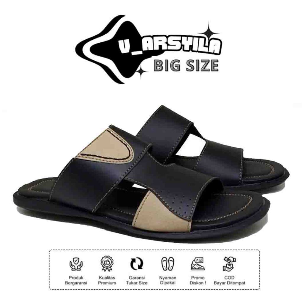 Sandal Selop Pria Big Size Jumbo | No 44 45 46 47 48 | Sendal Casual Bapak Kulit Sapi Garut Asli Uku