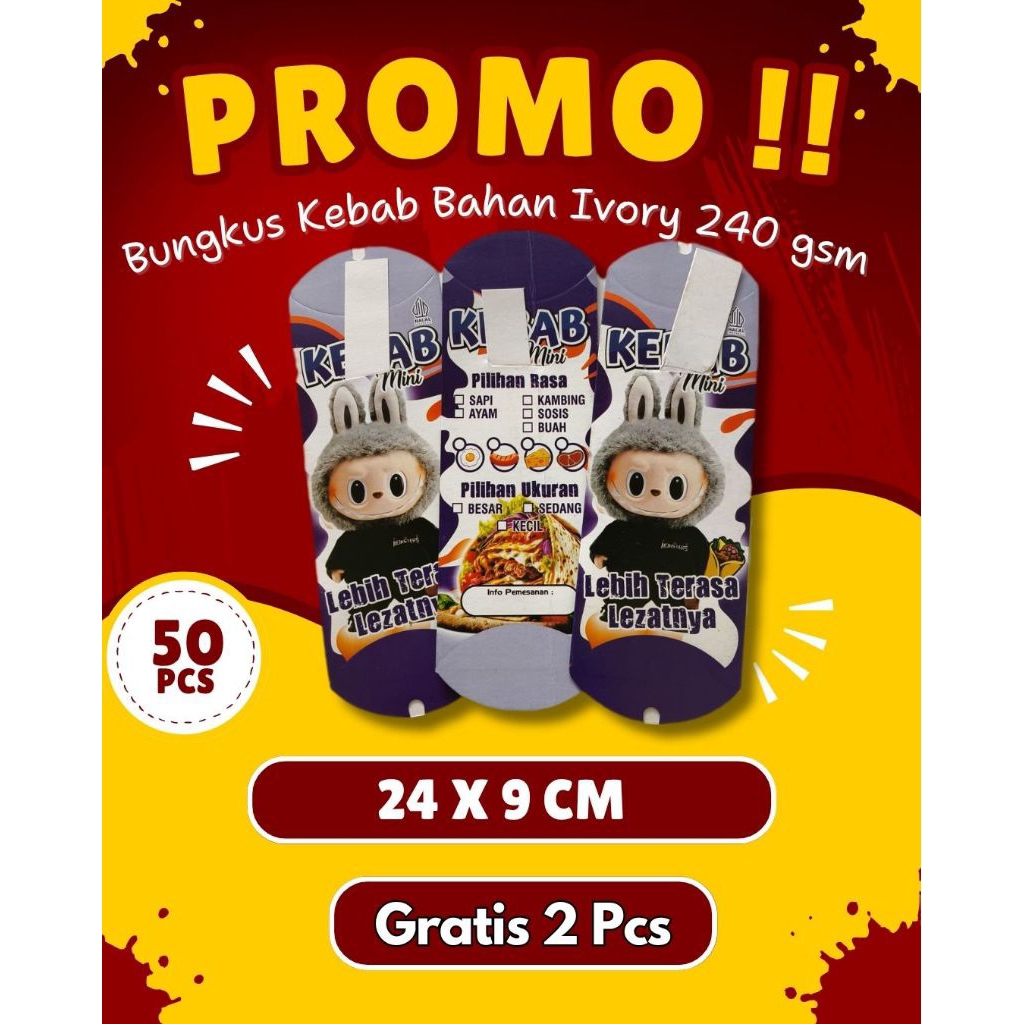 

Bungkus || Kemasan || Wadah Kebab Tarikan isi 50 pcs tahan minyak uk. 24 x 9 cm