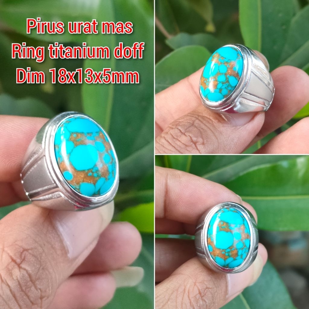 CINCIN PRIA BATU PIRUS URAT EMAS RING TITANIUM PUTIH DOFF