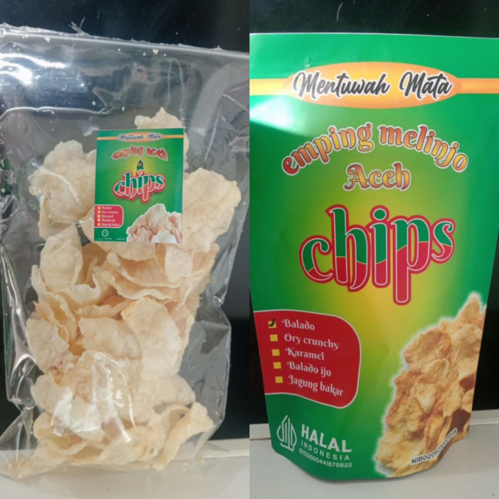

CHIPS Emping Aceh siap saji Original atau Balado 120 g