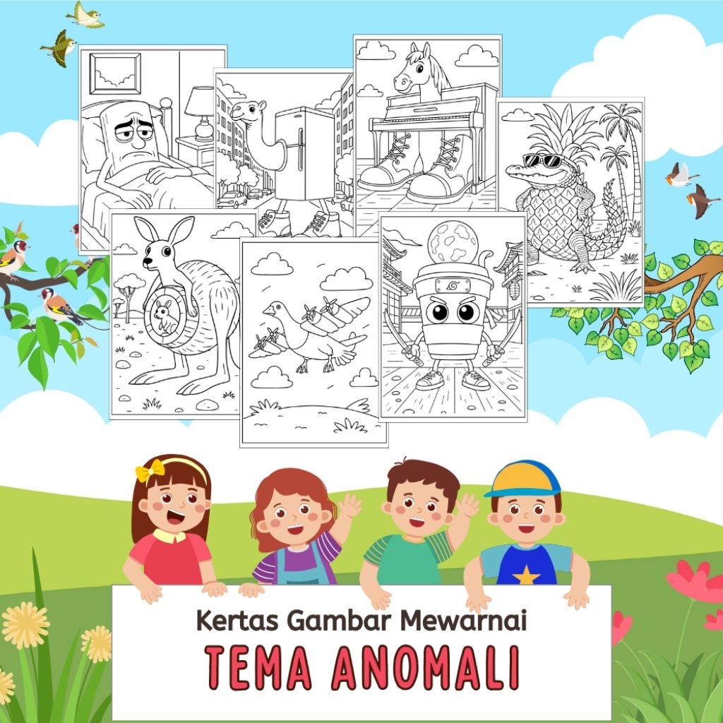 

20 - 50 - 80 LEMBAR KERTAS MEWARNAI ANAK TEMA ANOMALI TUNG TUNG SAHUR BRAINROT (READY LANGSUNG KIRIM)