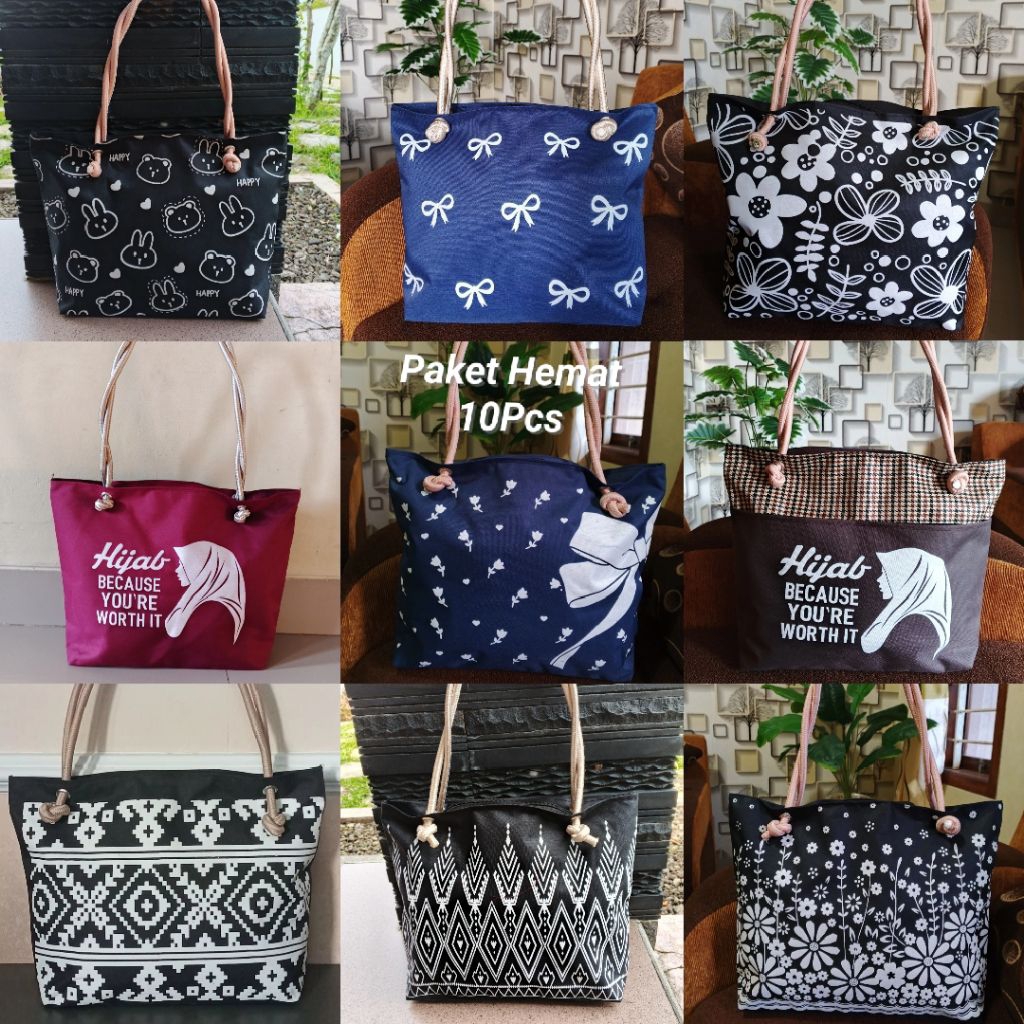 Paket hemat 10pcs Tote bag wanita kekinian Paket Usaha Tas Sekolah Wanita Isi 10pcs