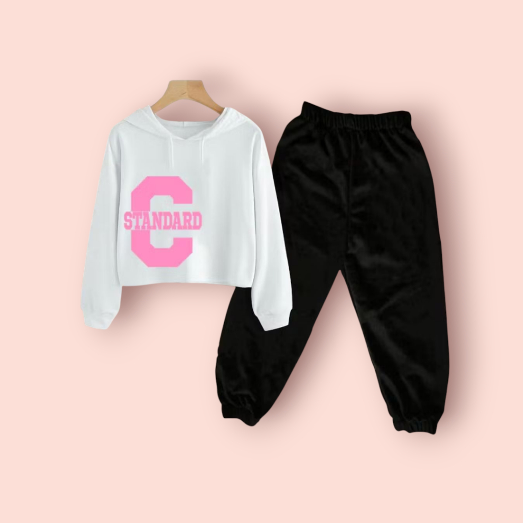 Pineokio Setelan Crop Hoodie dan Jogger Remaja 9 - 12 Tahun C STANDARD