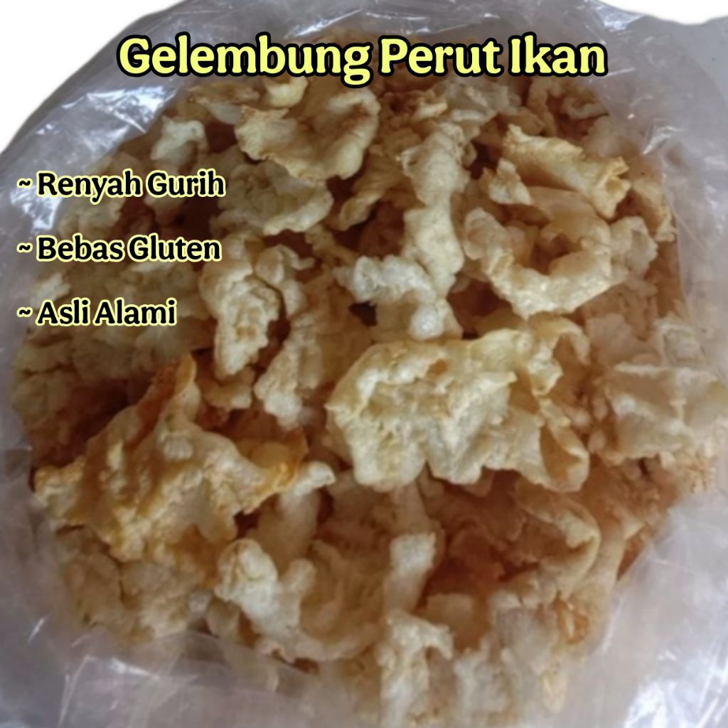 

Kerupuk Hipio Gelembung Perut Ikan Goreng Renyah Gurih Asli Alami Tanpa Tepung 100 gram Snack Food Makanan Cemilan