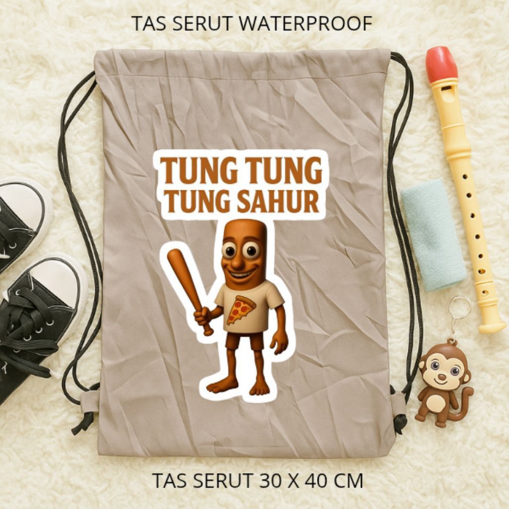 Tas serut waterproof anti air karakter anak lucu 30x40 cm|tas serut tungtung sahur|tas serut bellari