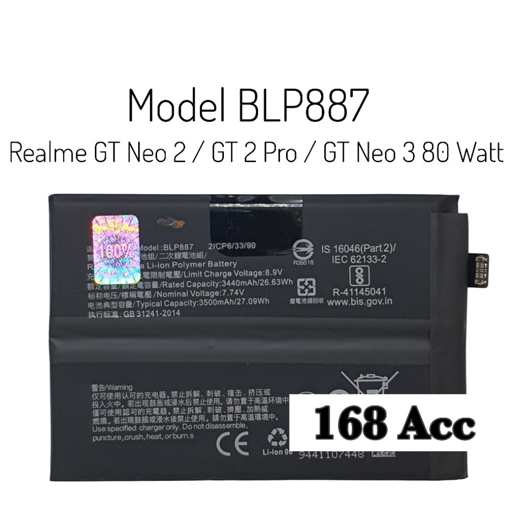 Baterai Batre BLP887 For Realme GT Neo 2 / GT 2 Pro / GT Neo 3  Original Battery Batrai
